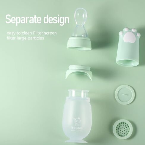 Baby Spoons, Silicone Baby Food Dispensing Spoon, Squeeze Feeding Spoon with Cartoon Dust Cover, 4 oz. (Blue) in Kuwait