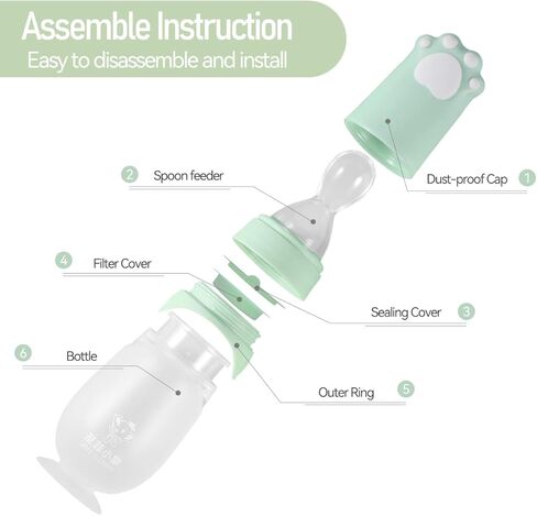 Baby Spoons, Silicone Baby Food Dispensing Spoon, Squeeze Feeding Spoon with Cartoon Dust Cover, 4 oz. (Blue) in Kuwait