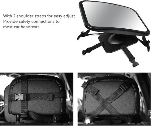 Car Interior Rearview Baby Mirror, Shatterproof Free Rotation Wide View Automotive Baby Safety Mirror with Adjust Straps in Saudi Arabia