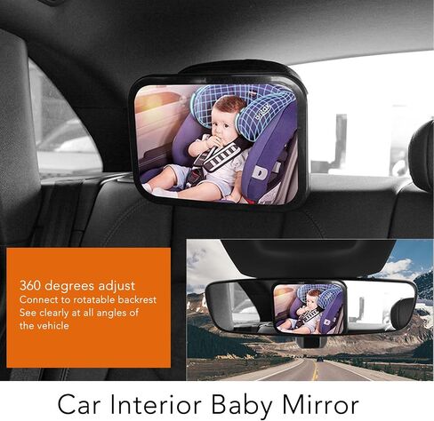 Car Interior Rearview Baby Mirror, Shatterproof Free Rotation Wide View Automotive Baby Safety Mirror with Adjust Straps in Saudi Arabia