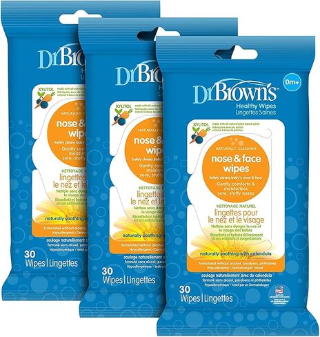 Dr. Brown’s Healthy Nose & Face Wipes, Naturally Cleaning and Moisturizing for Baby & Toddler, Plant Based and Hypoallergenic, 30 Count in Kuwait