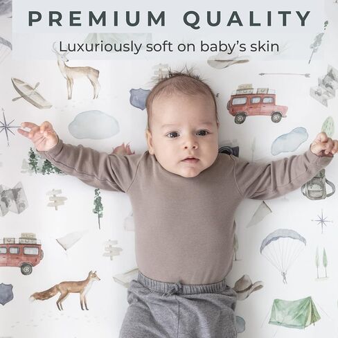 Pobibaby - عبوتان من ملاءات سرير الأطفال الرضع الملائمة الممتازة لمراتب سرير الأطفال القياسية - مزيج قطني فائق النعومة، آمن ومريح، وملاءة سرير أطفال خشبية أنيقة (استكشف) in Kuwait