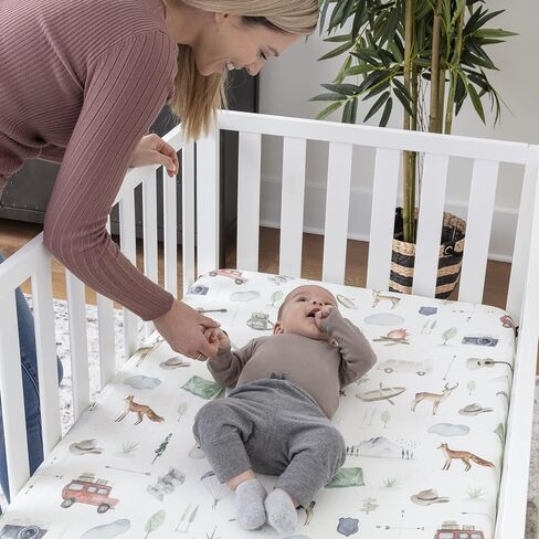 Pobibaby - عبوتان من ملاءات سرير الأطفال الرضع الملائمة الممتازة لمراتب سرير الأطفال القياسية - مزيج قطني فائق النعومة، آمن ومريح، وملاءة سرير أطفال خشبية أنيقة (استكشف) in Kuwait