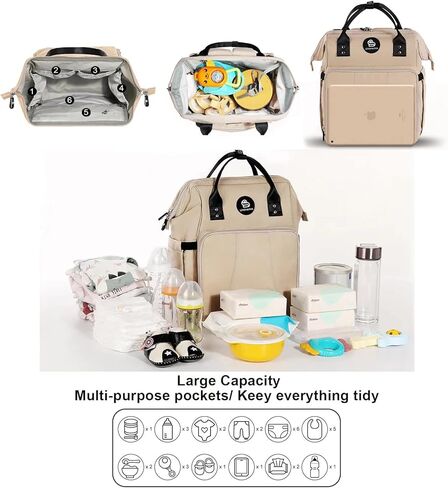 LOVOMAMMA Diaper Bag Backpack: Tote Diaper Bag with Insulated Pockets for Boy and Girl, Baby Bag for Dad Mom and Babes on Travel, Shopping Beige in Kuwait
