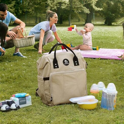 LOVOMAMMA Diaper Bag Backpack: Tote Diaper Bag with Insulated Pockets for Boy and Girl, Baby Bag for Dad Mom and Babes on Travel, Shopping Beige in Kuwait