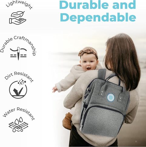 Hydrangea Island Trading Co Baby Diaper Backpack | Large Diaper Bag with Insulated Pockets, Stroller Straps, Laptop Pocket, Charging Station, Waterproof and Changing Pad | Essential Travel Diaper Bag in Kuwait