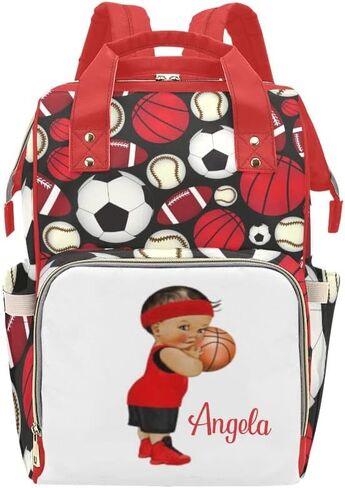 Personalized Basketball Red Boy Diaper Bag with Name Nappy Bags Shoulder Daypack Mummy Backpack for Mom Girl Gift in Kuwait