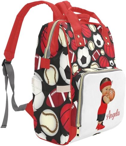 Personalized Basketball Red Boy Diaper Bag with Name Nappy Bags Shoulder Daypack Mummy Backpack for Mom Girl Gift in Kuwait