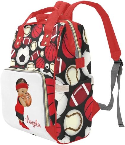 Personalized Basketball Red Boy Diaper Bag with Name Nappy Bags Shoulder Daypack Mummy Backpack for Mom Girl Gift in Kuwait
