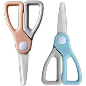 Ceramic Scissors,Soft-grip Handles,Safety Healthy ,Kitchen Scissors,Baby Food Ceramic Scissors with Travel Cover for Kids Food 2 PACK(PINK AND BLUE ) (DPS-2)