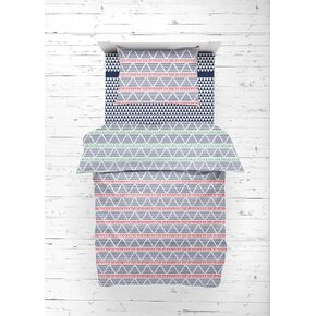 Bacati - 100% Cotton Muslin Aztec/Tribal 4 Piece Girls Toddler Bedding Set 100 Percent Cotton includes Reversible Comforter, Fitted Sheet, Top Sheet, and Pillow Case (Triangles Aqua/Orange/Navy) in Saudi Arabia