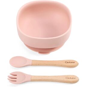 أوعية شفط جينبير للفتيات الصغيرات، ملعقة وشوكة فطام LED للأطفال، مجموعة أطباق وأواني للأطفال الصغار، مجموعة تغذية الأطفال من السيليكون من 6 إلى 12 شهرًا (وردي فاتح) in Kuwait