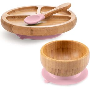 Baby Bowls and Spoons, Baby Bamboo Bowl and Spoon | Silicone Suction | Bamboo Baby Bowls for Baby | Baby Bowls First Stage | Baby Wood Bowls (Cyan-Blue) in Saudi Arabia