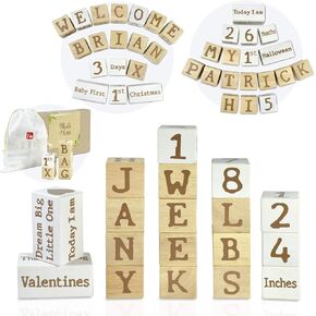 I'm Solid Wood Weekly Monthly Yearly Baby Milestone Age Blocks, Gender Neutral, Newborn Gifts & Keepsakes for Picture Props (6 Pcs/White) in Saudi Arabia