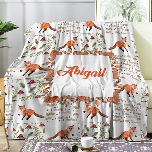 Custom Blue Woodland Blanket for Boys Girls, Wild Animals Personalized Throw Blanket Gifts for Baby Cow Nursery Swaddling Blankets Deer Customized Toddler Blankets for Stroller Kids 40x30In in Saudi Arabia