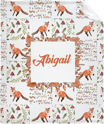 Custom Blue Woodland Blanket for Boys Girls, Wild Animals Personalized Throw Blanket Gifts for Baby Cow Nursery Swaddling Blankets Deer Customized Toddler Blankets for Stroller Kids 40x30In in Saudi Arabia