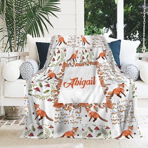 Custom Blue Woodland Blanket for Boys Girls, Wild Animals Personalized Throw Blanket Gifts for Baby Cow Nursery Swaddling Blankets Deer Customized Toddler Blankets for Stroller Kids 40x30In in Saudi Arabia