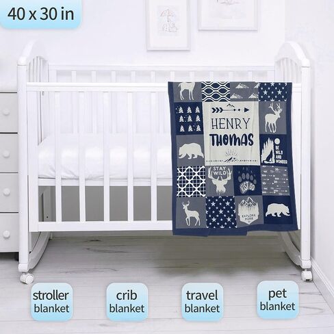 Custom Blue Woodland Blanket for Boys Girls, Wild Animals Personalized Throw Blanket Gifts for Baby Cow Nursery Swaddling Blankets Deer Customized Toddler Blankets for Stroller Kids 40x30In in Kuwait