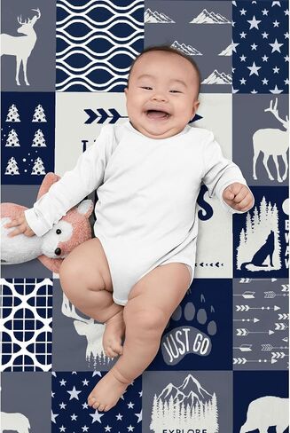 Custom Blue Woodland Blanket for Boys Girls, Wild Animals Personalized Throw Blanket Gifts for Baby Cow Nursery Swaddling Blankets Deer Customized Toddler Blankets for Stroller Kids 40x30In in Kuwait