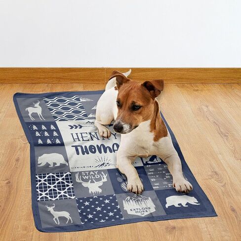 Custom Blue Woodland Blanket for Boys Girls, Wild Animals Personalized Throw Blanket Gifts for Baby Cow Nursery Swaddling Blankets Deer Customized Toddler Blankets for Stroller Kids 40x30In in Kuwait