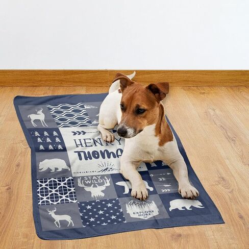 Custom Blue Woodland Blanket for Boys Girls, Wild Animals Personalized Throw Blanket Gifts for Baby Cow Nursery Swaddling Blankets Deer Customized Toddler Blankets for Stroller Kids 40x30In in Kuwait