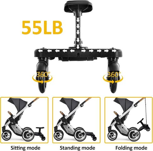 لوح عربة اطفال عالمي جديد 2023 مع مقعد قابل للفصل، لوح منزلق 2 في 1 للجلوس والوقوف لمعظم عربات الاطفال، يحمل عربة الاطفال حتى وزن 55 باوند (اسود) in Kuwait