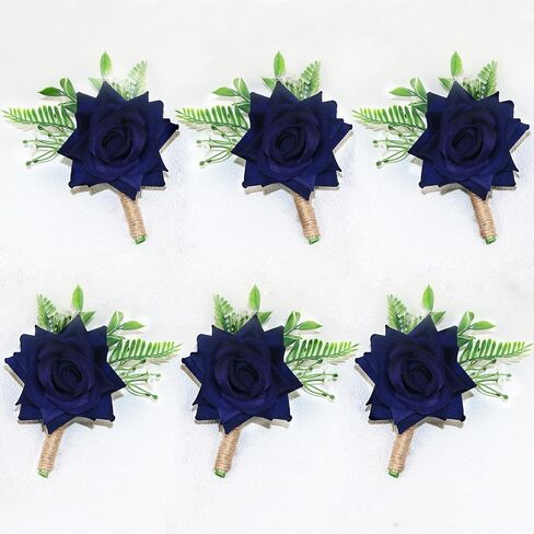 Set of 6 Boutonnieres - Wedding Artificial Rose Boutonniere for Men Groom Groomsmen Boutonnieres for Party Prom Decorations - Burgundy in Saudi Arabia