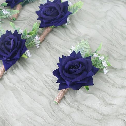 Set of 6 Boutonnieres - Wedding Artificial Rose Boutonniere for Men Groom Groomsmen Boutonnieres for Party Prom Decorations - Burgundy in Saudi Arabia