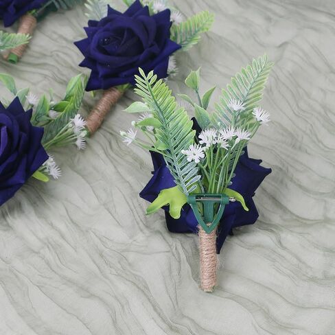 Set of 6 Boutonnieres - Wedding Artificial Rose Boutonniere for Men Groom Groomsmen Boutonnieres for Party Prom Decorations - Burgundy in Saudi Arabia