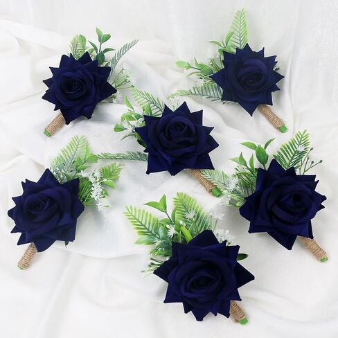 Set of 6 Boutonnieres - Wedding Artificial Rose Boutonniere for Men Groom Groomsmen Boutonnieres for Party Prom Decorations - Burgundy in Saudi Arabia