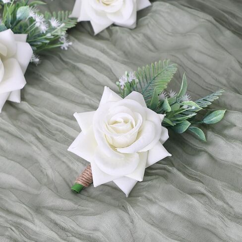 Set of 6 Boutonnieres - Wedding Artificial Rose Boutonniere for Men Groom Groomsmen Boutonnieres for Party Prom Decorations - Burgundy in Saudi Arabia