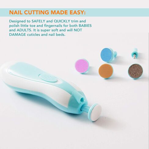 ماكينة تشذيب اظافر كهربائية للاطفال - تشذيب امن للعناية باظافر القدم والاصابع مع ضوء ليد للرضع والاطفال الصغار والبالغين - مع 6 وسادات قابلة للتبديل وسرعة قابلة للتعديل in Kuwait