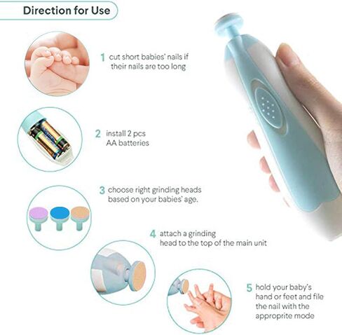 ماكينة تشذيب اظافر كهربائية للاطفال - تشذيب امن للعناية باظافر القدم والاصابع مع ضوء ليد للرضع والاطفال الصغار والبالغين - مع 6 وسادات قابلة للتبديل وسرعة قابلة للتعديل in Kuwait
