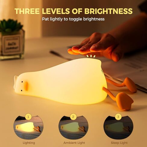 Augot Duck Night Light, Silicone Dimmable Nursery Nightlight, LED Lie in Peace Duck Sleep Lamp Cute Light Up Duck Lamp Soft Eye Protection Night Stand Lamp, Rechargeable Touch Lamp for Kids Bedside in Kuwait