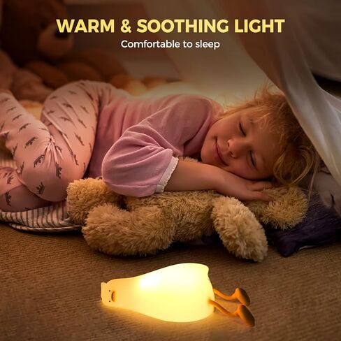 Augot Duck Night Light, Silicone Dimmable Nursery Nightlight, LED Lie in Peace Duck Sleep Lamp Cute Light Up Duck Lamp Soft Eye Protection Night Stand Lamp, Rechargeable Touch Lamp for Kids Bedside in Kuwait