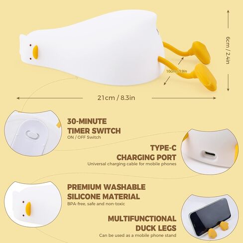 Augot Duck Night Light, Silicone Dimmable Nursery Nightlight, LED Lie in Peace Duck Sleep Lamp Cute Light Up Duck Lamp Soft Eye Protection Night Stand Lamp, Rechargeable Touch Lamp for Kids Bedside in Kuwait