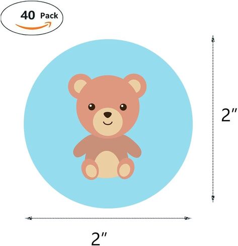 ملصقات ماجوتشي، ملصقات ملصقات عليها دب أزرق، لحفلات استقبال المولود أو أعياد الميلاد، 5.08 سم، عبوة من 40 قطعة in Kuwait