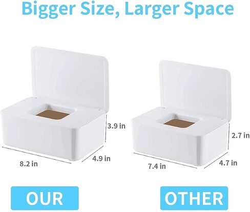 موزع مناديل مبللة للحمام، حجم مطور (8.2 طول × 4.9 عرض × 3.9 ارتفاع بوصة)، حاوية توزيع مناديل مبللة للأطفال، صندوق حامل مناديل مبللة بسعة كبيرة وقابل للغسل للحمام in Saudi Arabia