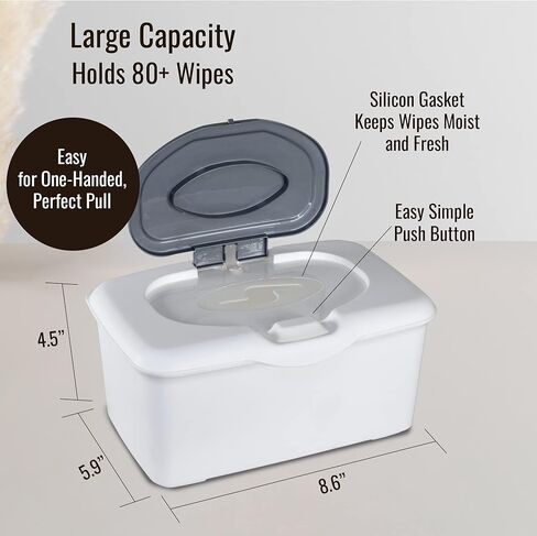 HMDGo Decorative Wipes Dispenser Container - Glossy Silver & White Upscale Minimalist Tissue Box Holder - Baby & Adult Wipes in Bathroom, Nursery, Home To Fit Your Décor – Large Capacity, Perfect Pull in Kuwait