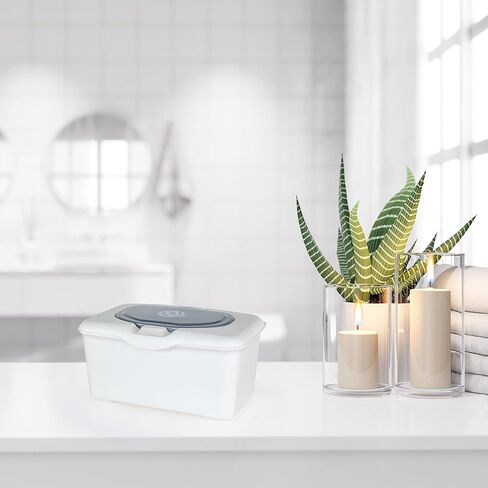 HMDGo Decorative Wipes Dispenser Container - Glossy Silver & White Upscale Minimalist Tissue Box Holder - Baby & Adult Wipes in Bathroom, Nursery, Home To Fit Your Décor – Large Capacity, Perfect Pull in Kuwait
