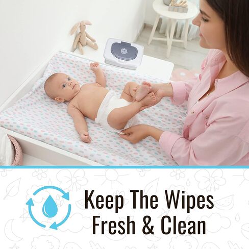 HMDGo Decorative Wipes Dispenser Container - Glossy Silver & White Upscale Minimalist Tissue Box Holder - Baby & Adult Wipes in Bathroom, Nursery, Home To Fit Your Décor – Large Capacity, Perfect Pull in Kuwait