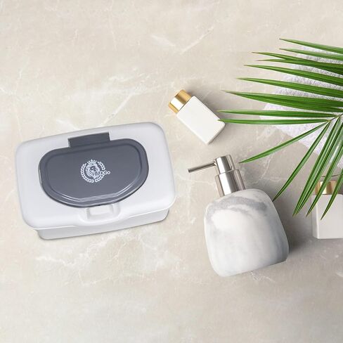 HMDGo Decorative Wipes Dispenser Container - Glossy Silver & White Upscale Minimalist Tissue Box Holder - Baby & Adult Wipes in Bathroom, Nursery, Home To Fit Your Décor – Large Capacity, Perfect Pull in Kuwait