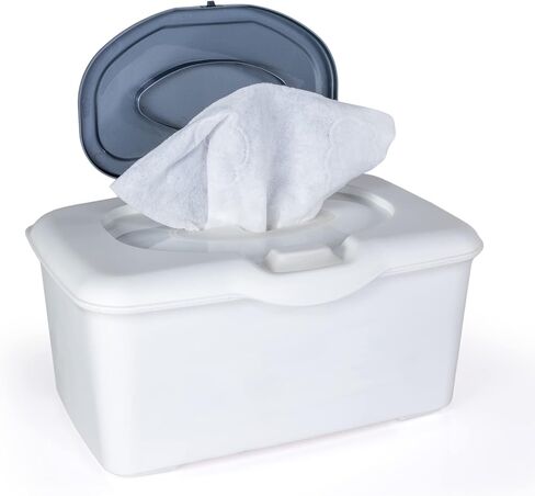 HMDGo Decorative Wipes Dispenser Container - Glossy Silver & White Upscale Minimalist Tissue Box Holder - Baby & Adult Wipes in Bathroom, Nursery, Home To Fit Your Décor – Large Capacity, Perfect Pull in Kuwait