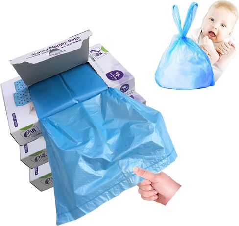 Disposable Diaper Bag for Baby, Diaper Sacks Cover the Incontinence Odor Really, Fresh Light Baby Powder Faint Scent, 540 Counts 180 Bags, Blue in Saudi Arabia