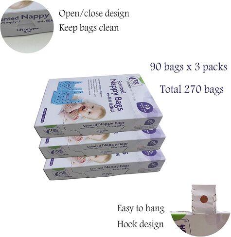 Disposable Diaper Bag for Baby, Diaper Sacks Cover the Incontinence Odor Really, Fresh Light Baby Powder Faint Scent, 540 Counts 180 Bags, Blue in Saudi Arabia
