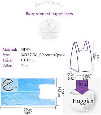 Disposable Diaper Bag for Baby, Diaper Sacks Cover the Incontinence Odor Really, Fresh Light Baby Powder Faint Scent, 540 Counts 180 Bags, Blue in Saudi Arabia