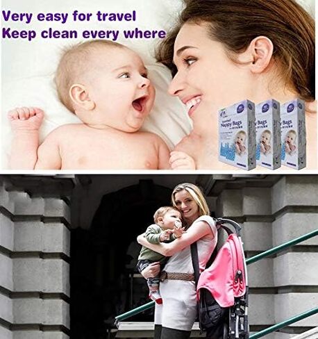 Disposable Diaper Bag for Baby, Diaper Sacks Cover the Incontinence Odor Really, Fresh Light Baby Powder Faint Scent, 540 Counts 180 Bags, Blue in Saudi Arabia