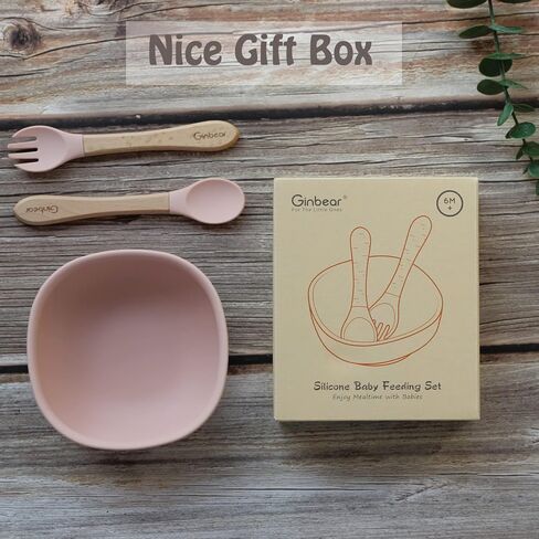 أوعية شفط جينبير للفتيات الصغيرات، ملعقة وشوكة فطام LED للأطفال، مجموعة أطباق وأواني للأطفال الصغار، مجموعة تغذية الأطفال من السيليكون من 6 إلى 12 شهرًا (وردي فاتح) in Kuwait