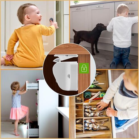 Baby Proof Cabinet Lock & Straps Latches Child Drawer Latches with 3M Adhesives Adjustable Non Drilling Safety Cabinet Locks Straps Baby Drawer Locks for Kids Baby Multi-Function 12 Pack (Black1) in Kuwait