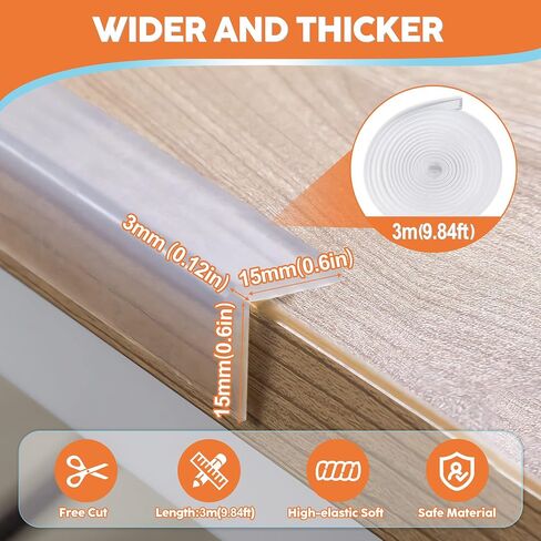 Baby Proofing Edge Protector 100% Silicone Corner Protectors 3.3ft | Soft Edge Protector With Pre-Taped Adhesive, Clear Edge Protector Strip,Child Drawer Furniture Cabinet Bumper in Saudi Arabia